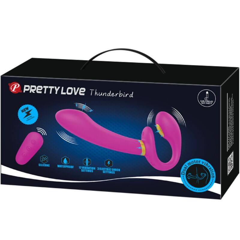 Pretty Love Thunderbird – Doppel-Strap-on-Vibrator mit Elektrostimulation, Lila