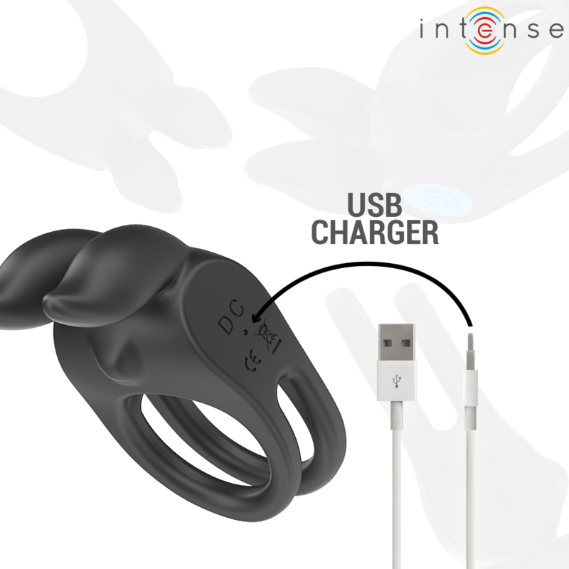 INTENSE – SAM VIBRATOR DOUBLE PENIS RING 10 VIBRATIONS BLACK