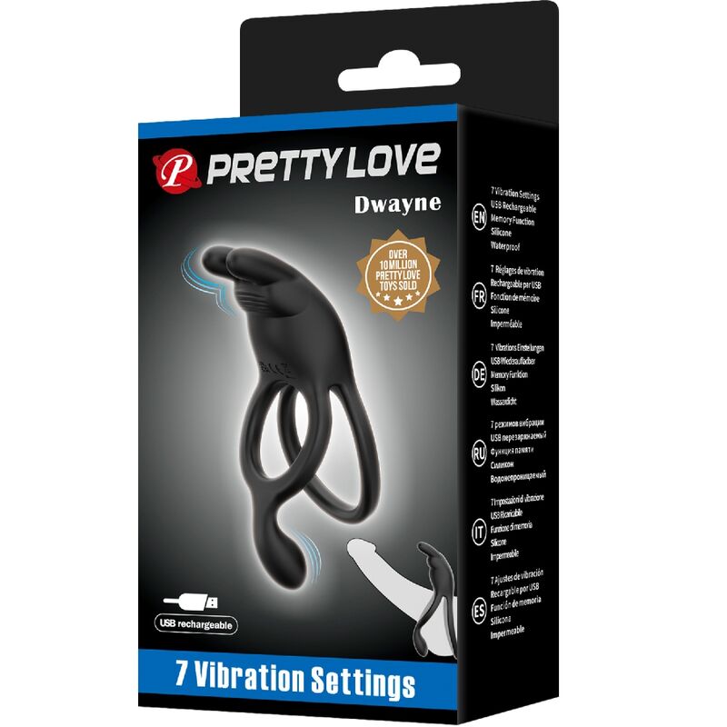 PRETTY LOVE – SETH DOPPIO ANELLO VIBRANTE CONIGLIO 7 VIBRAZIONI NERO