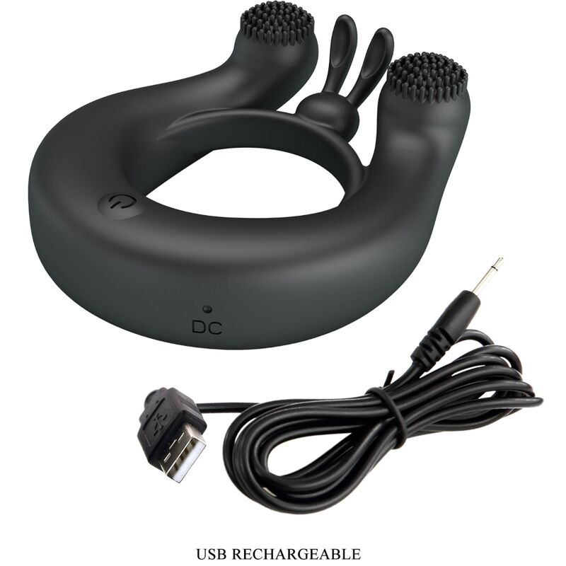 PRETTY LOVE – ANELLO VIBRANTE DAHLIA + STIMOLATORE CLITORIDEO 12 VIBRAZIONI NERO