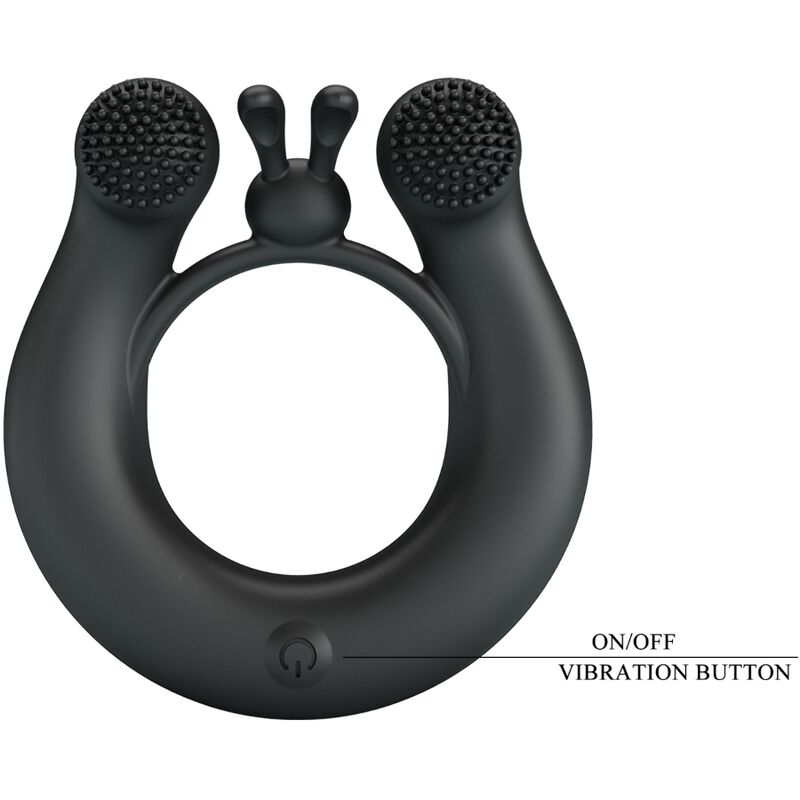 PRETTY LOVE – ANELLO VIBRANTE DAHLIA + STIMOLATORE CLITORIDEO 12 VIBRAZIONI NERO