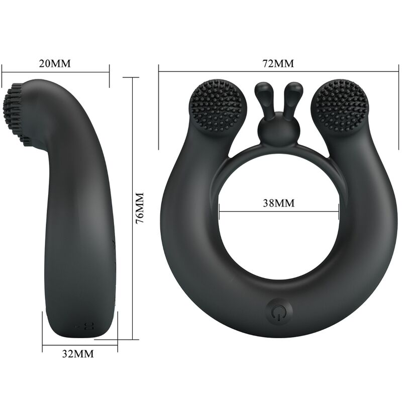 PRETTY LOVE – ANELLO VIBRANTE DAHLIA + STIMOLATORE CLITORIDEO 12 VIBRAZIONI NERO