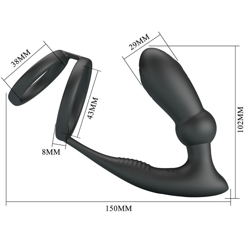 PRETTY LOVE – EMONI PENIS RING + ANAL PLUG 12 VIBRATIONS BLACK