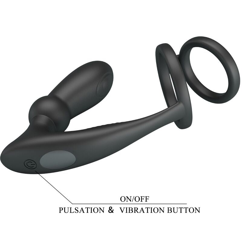 PRETTY LOVE – EMONI PENIS RING + ANAL PLUG 12 VIBRATIONS BLACK