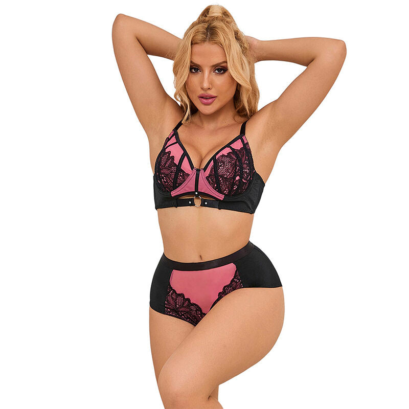 SUBBLIME – BH-Set aus Lackleder und Mesh mit Zipper, Rosa