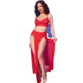 CHILIROSE CR 4850 – Top & Leggings-Set mit goldenen Accessoires, Rot