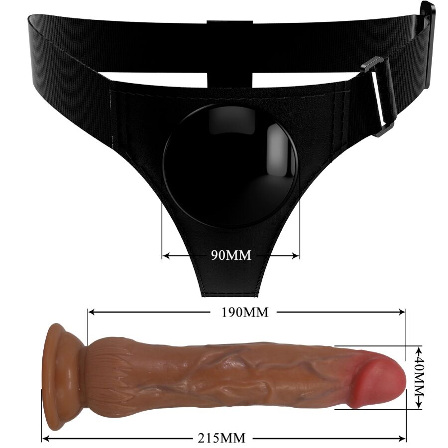 PRETTY LOVE – KYTON UNIVERSAL HARNESS SLIP CON DILDO SQUIRTING 19 CM MULATO
