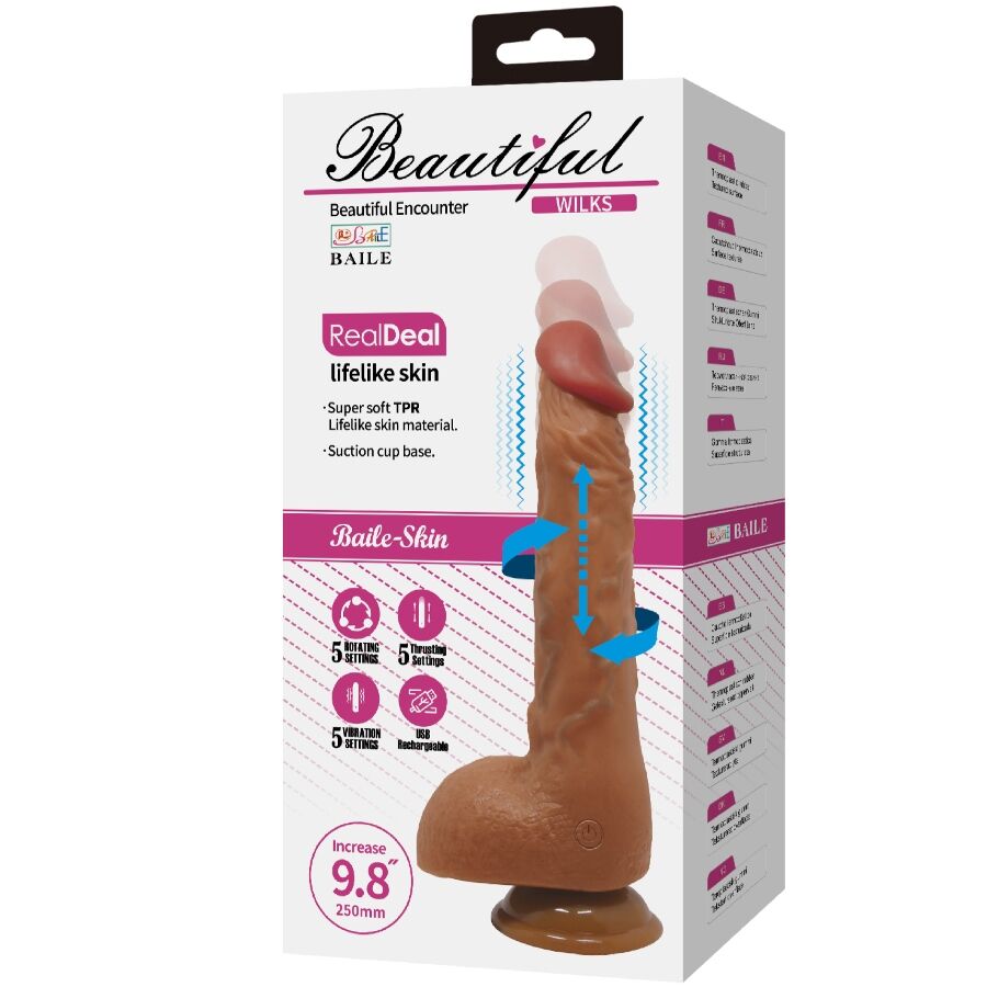 BAILE – MAGNIFIQUE VIBRATEUR RÉALISTE WILKS 5 RÉGLAGES 25 CM MULATO