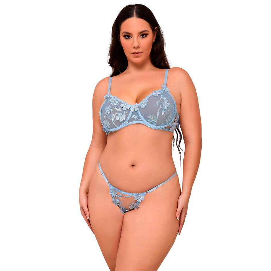 SUBBLIME – BH- und Slip-Set mit Blumenstickerei, Himmelblau