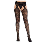 Leg Avenue – Blumenspitzen-Strümpfe mit Strumpfbändern, Schwarz