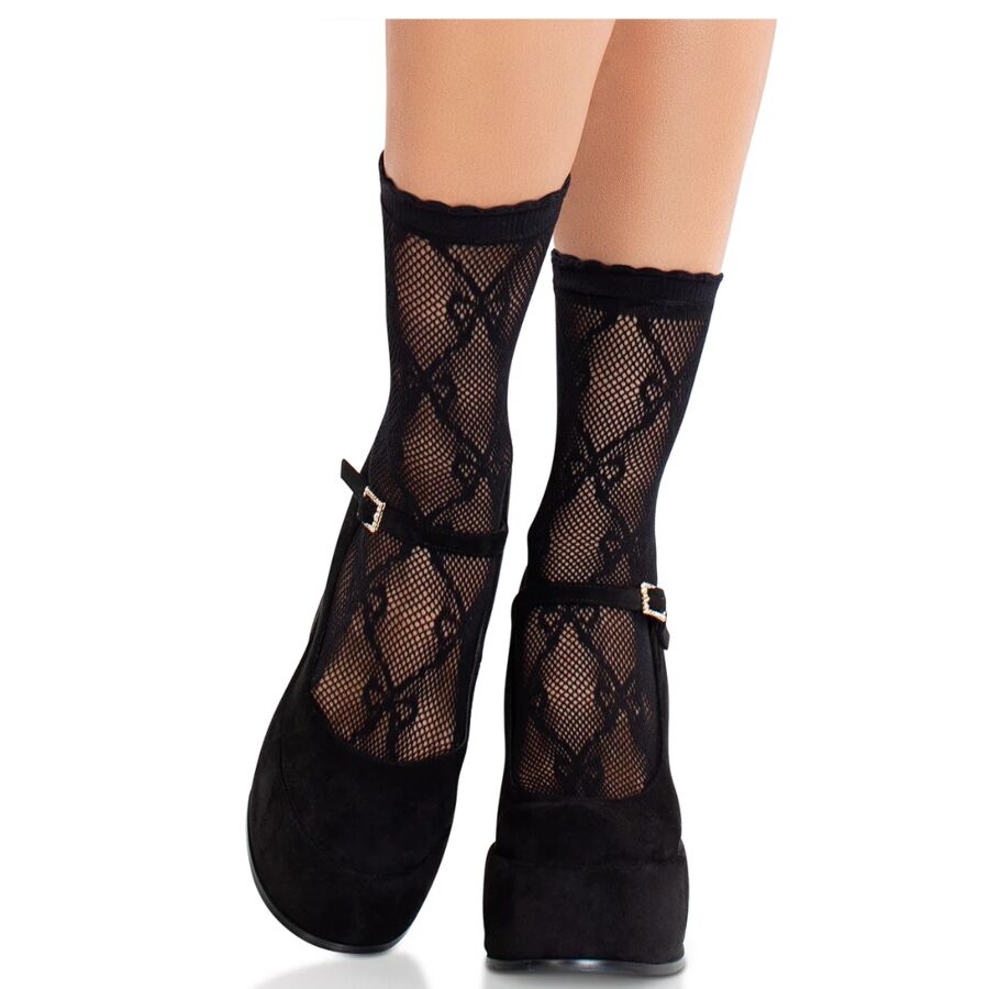 Leg Avenue – Spitzensocken mit Schleife, Schwarz