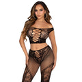 Leg Avenue – Crop-Top und Netzleggings mit freien Schultern, Schwarz