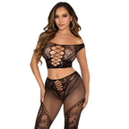 Leg Avenue – Crop-Top und Netzleggings mit freien Schultern, Schwarz