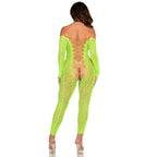 Leg Avenue – Bodystocking ohne Schritt, Schlangen-Spitzenmuster, Neongrün