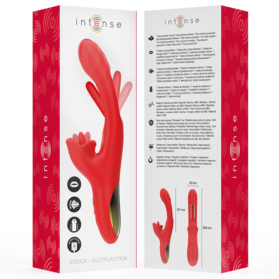 INTENSE – JESSICA MULTIFUNCTION VIBRATOR CLITORIS STIMULATION 24.8 CM RED