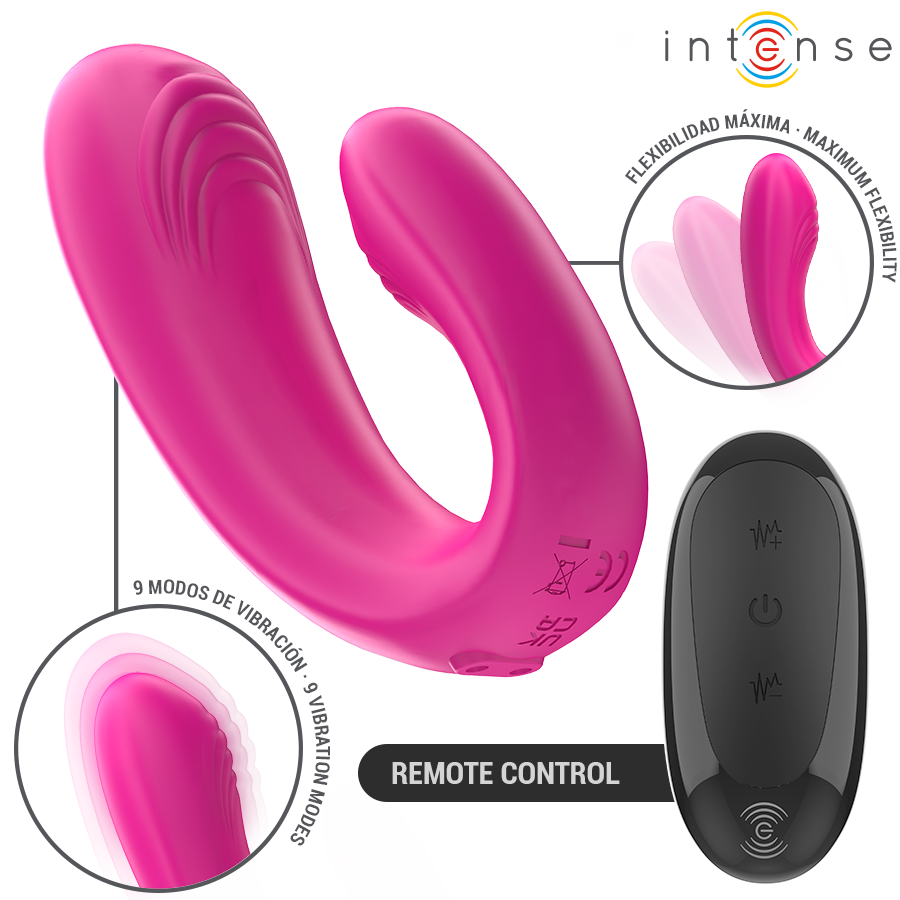 INTENSE – JANET DUAL STIMOLATORE E VIBRATORE A FORMA DI U CON TELECOMANDO ROSA