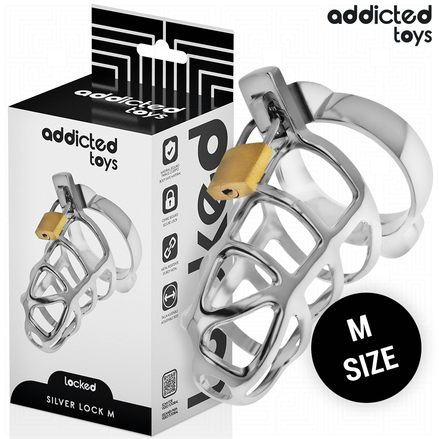 ADDICTED TOYS LOCKED – CAGE À PÉNIS EN MÉTAL AVEC VERROU ARGENT TAILLE