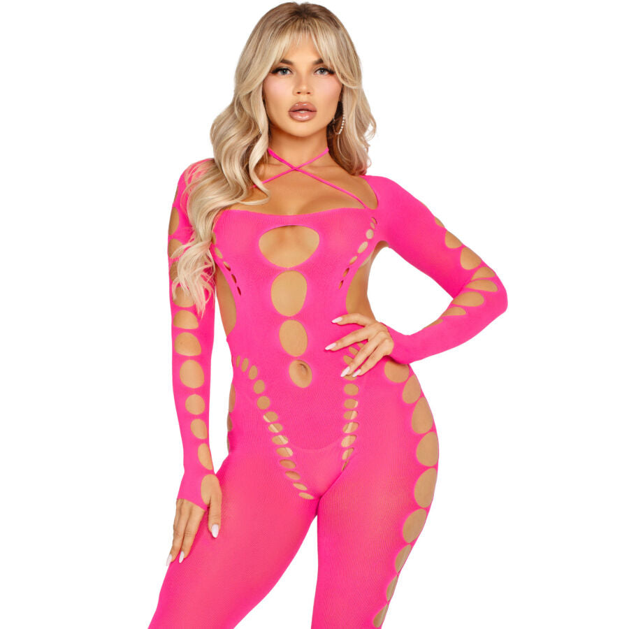 Leg Avenue – Bodystocking mit offenem Rücken, Rosa, Einheitsgrösse