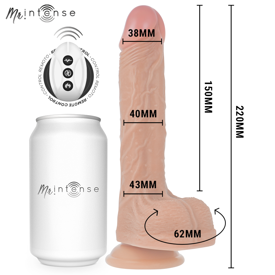 MR INTENSE – BALDWIN REALISTIC MULTIFUNCTIONAL WITH VIBRATION, UP AND DOWN REMOTE CONTROL, 22 CM – OR – 4 CM
