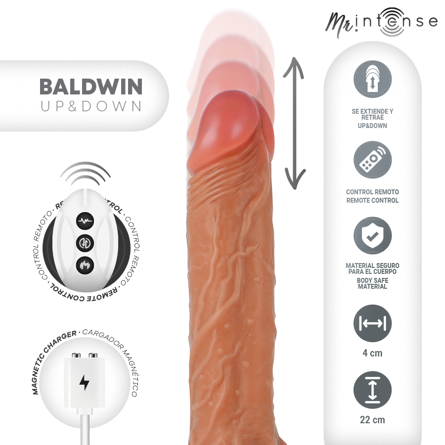 MR INTENSE – BALDWIN REALISTIC MULTIFUNCTIONAL WITH VIBRATION, UP AND DOWN REMOTE CONTROL, 22 CM – OR – 4 CM