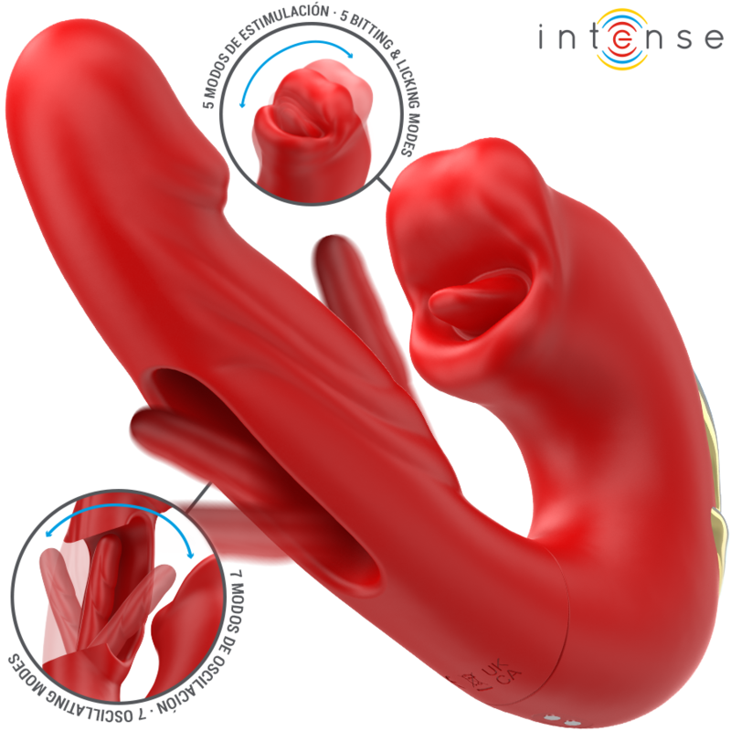 INTENSE – NATHY DOUBLE VIBRATOR WITH MULTIFUNCTION STIMULATING MOUTH RED