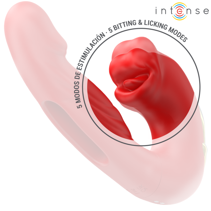 INTENSE – NATHY DOUBLE VIBRATOR WITH MULTIFUNCTION STIMULATING MOUTH RED
