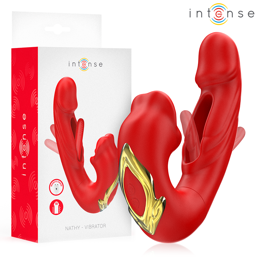 Intense Nathy – Doppelvibrator mit stimulierendem Saugmund, rot