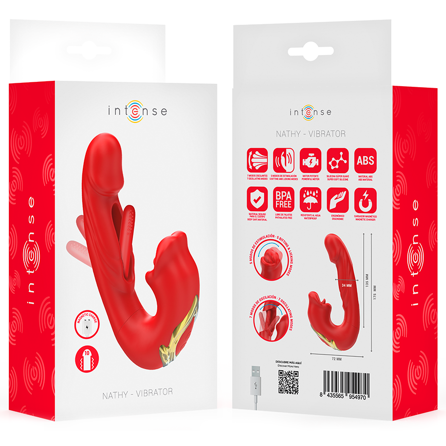 INTENSE – NATHY DOUBLE VIBRATOR WITH MULTIFUNCTION STIMULATING MOUTH RED