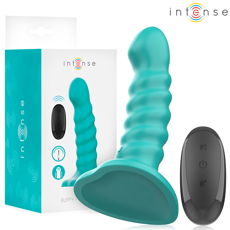 INTENSE – VIBRATORE BUFFY TAGLIA S DESIGN A SPIRALE 10 VIBRAZIONI TELECOMANDO BLU