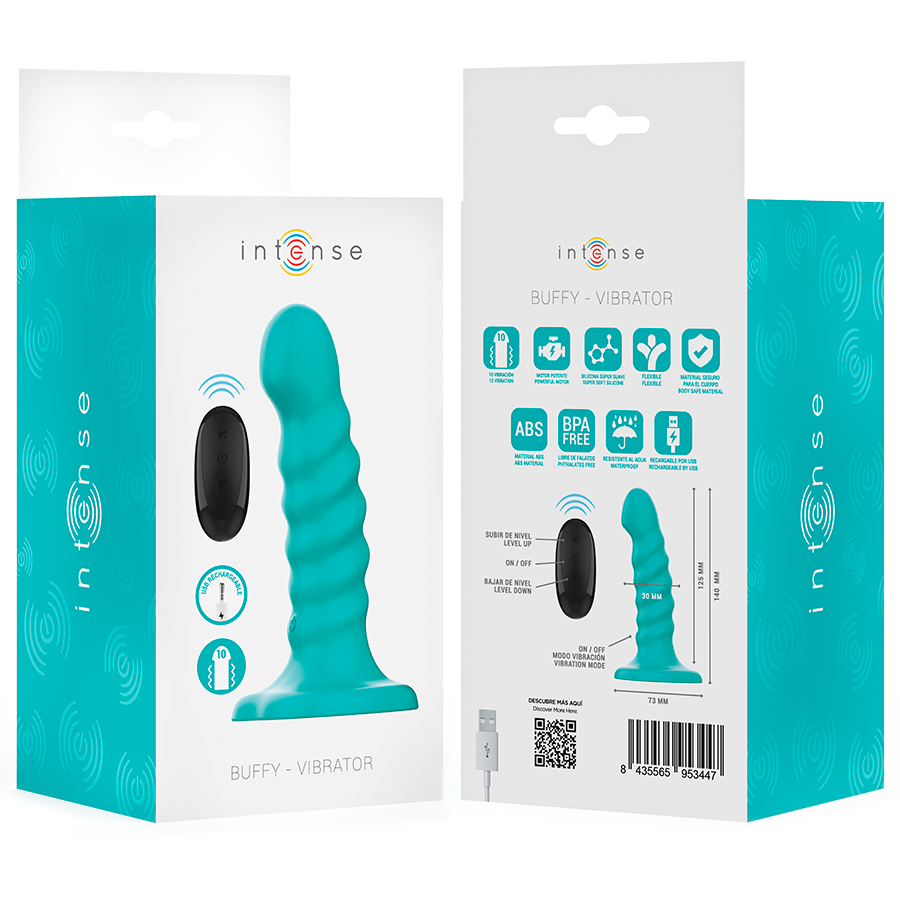 INTENSE – VIBRATORE BUFFY TAGLIA S DESIGN A SPIRALE 10 VIBRAZIONI TELECOMANDO BLU