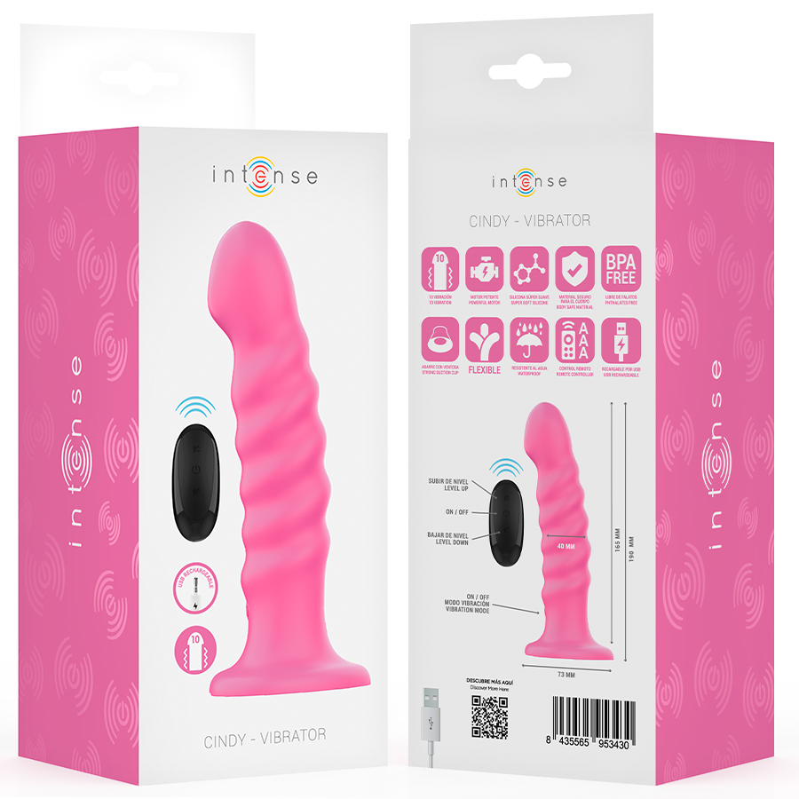 INTENSE – CINDY VIBRATEUR TAILLE L DESIGN SPIRALE 10 VIBRATIONS ROSE TÉLÉCOMMANDE