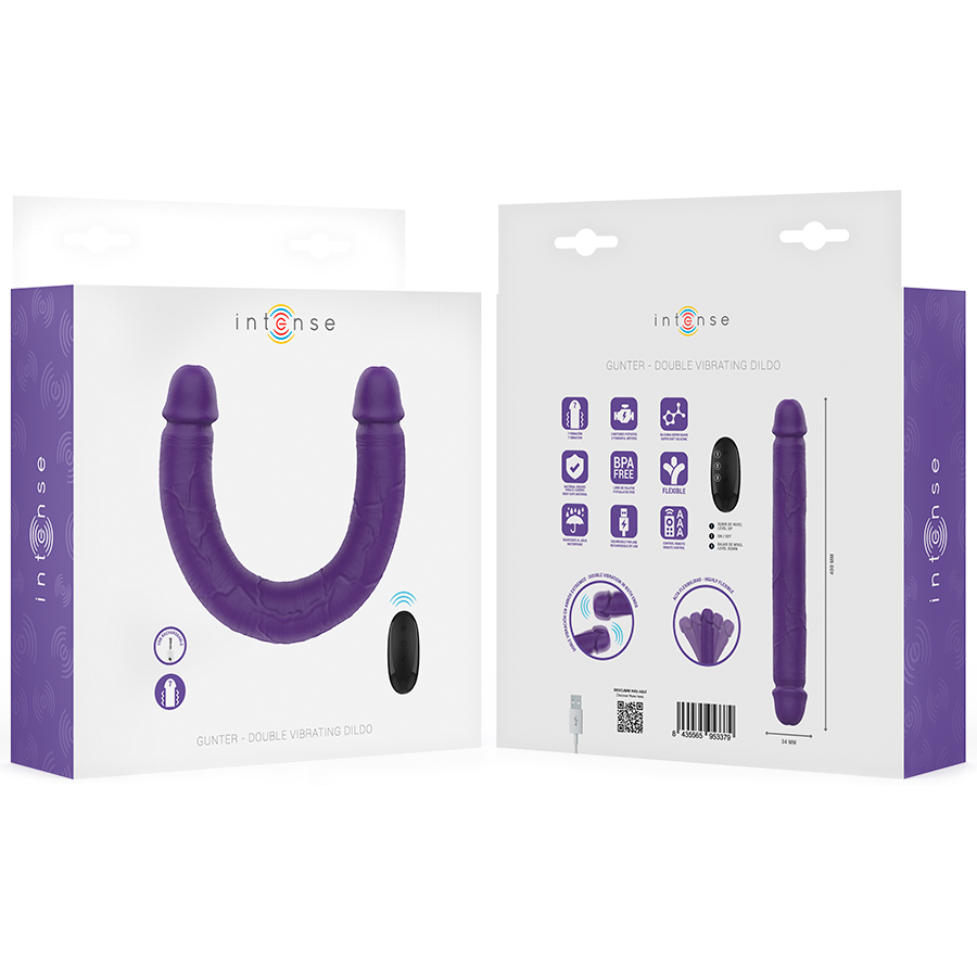 INTENSE – GUNTER DILDO DOUBLE VIBRATOR 40 CM PURPLE REMOTE CONTROL