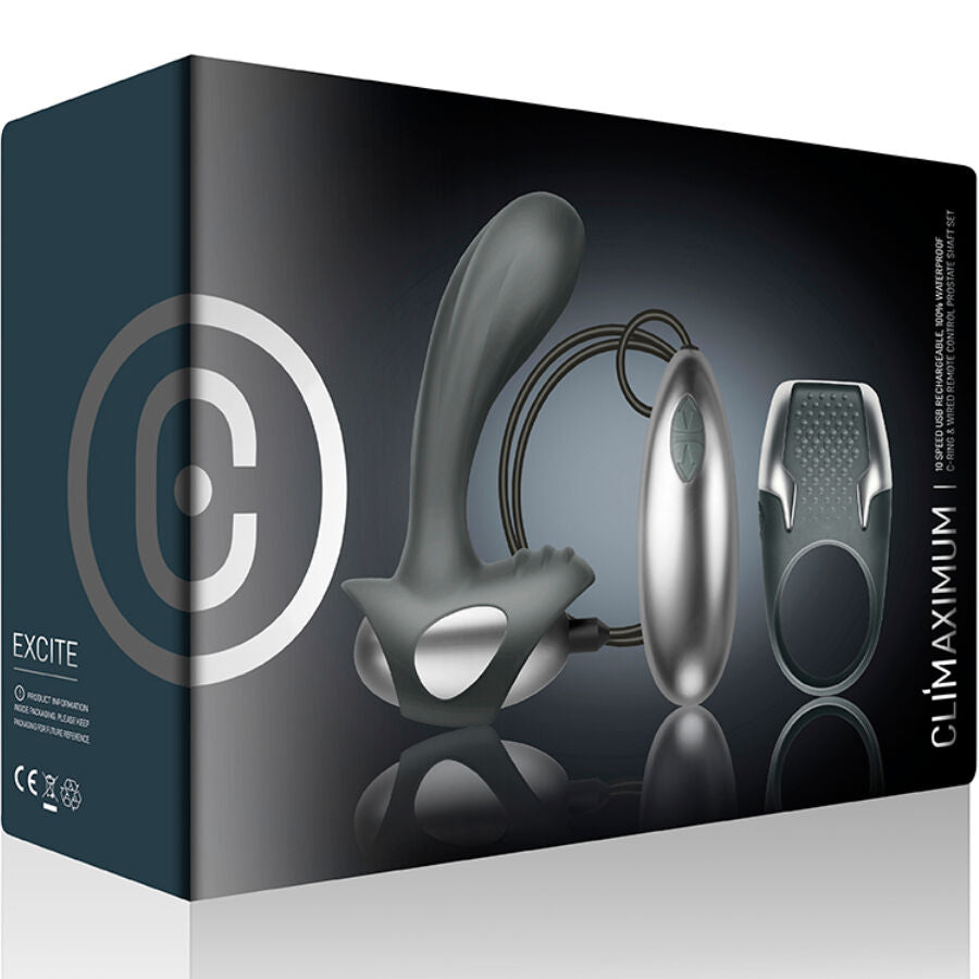 CLIMAXIMUM – EXCITE KIT ANELLO PER IL PENE + MASSAGGIATORE PER LA PROSTATA CON FILO