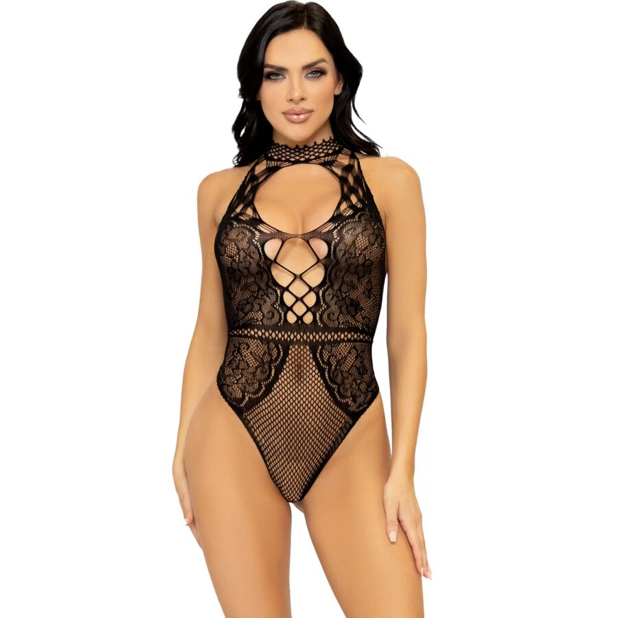 LEG AVENUE – BODY CON APERTURA A CHIAVE IN RETE E PIZZO TAGLIA UNICA
