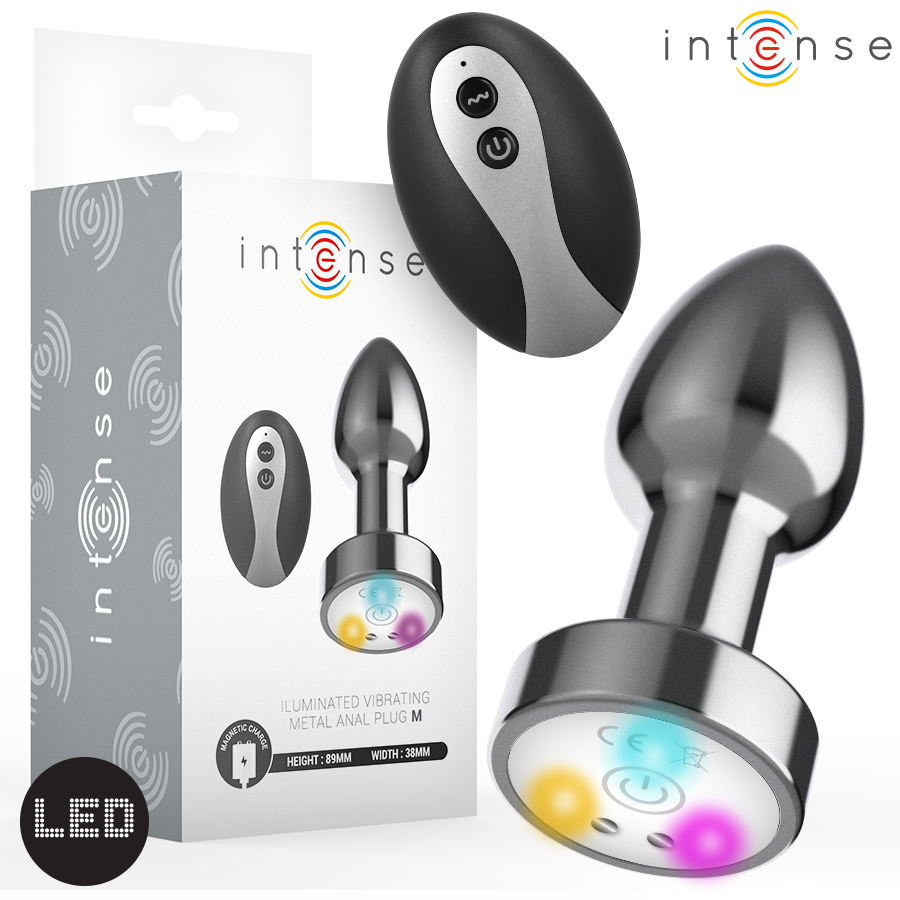 INTENSE – VIBRATING METAL ANAL PLUG WITH LED LIGHTS AND REMOTE CONTROL – SIZE