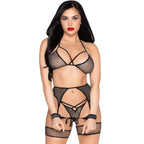 LEG AVENUE – 89362 TOP + THONG+ GARTER BELT + HANDCUFFS SET – ONE SIZE