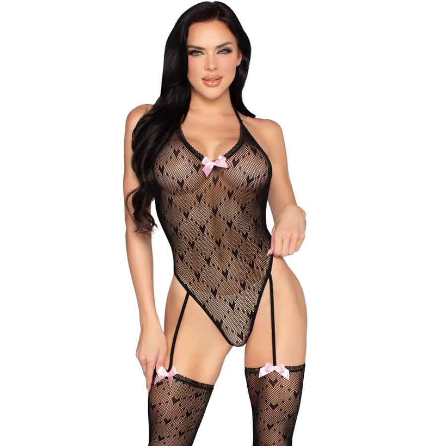 LEG AVENUE – Bodysuit mit offenem Rücken und Strumpfgürtel