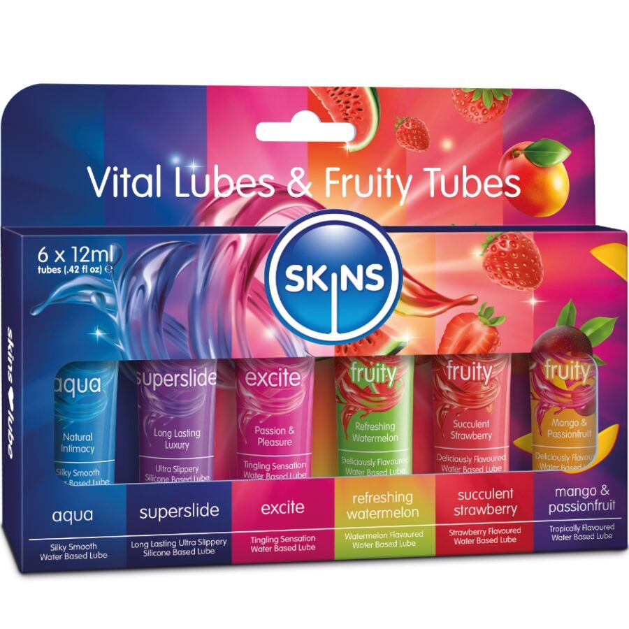 KIT DE LUBRIFIANTS VITAL & FRUITY POUR LA PEAU – 6 x 12 ML