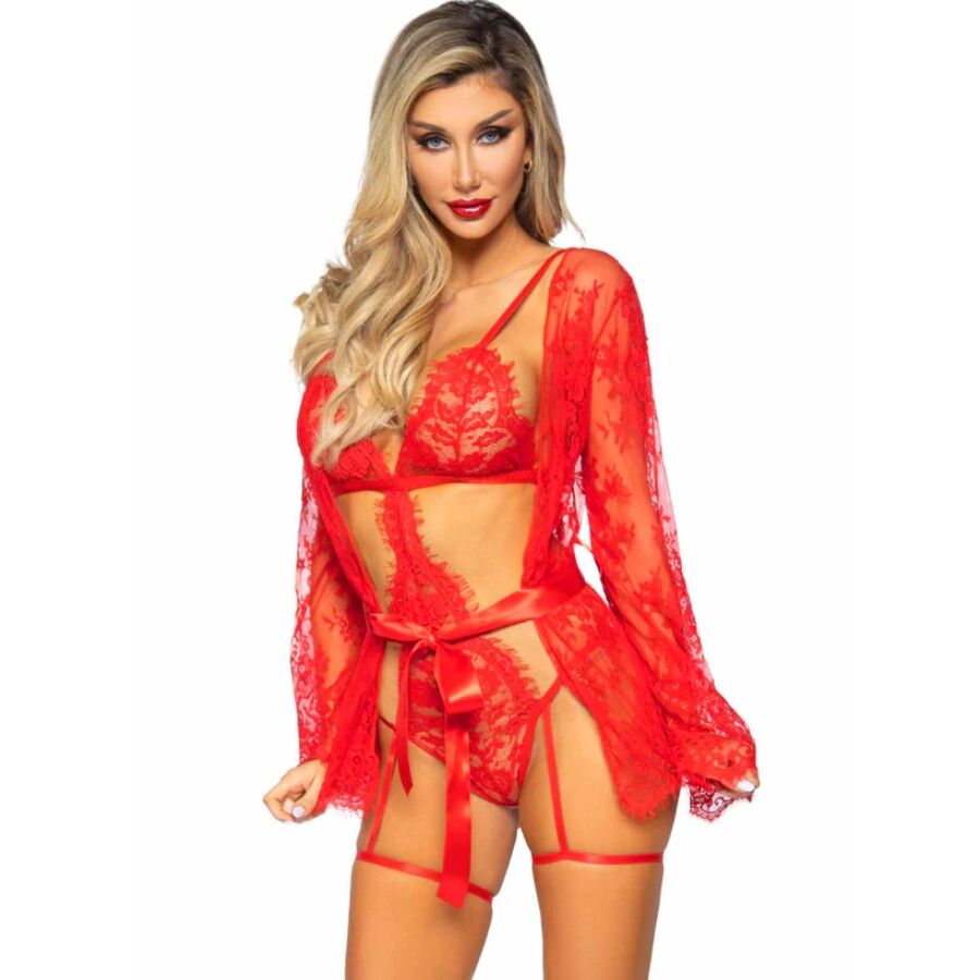 LEG AVENUE 86123 – Teddy- und Morgenmantel-Set, Rot