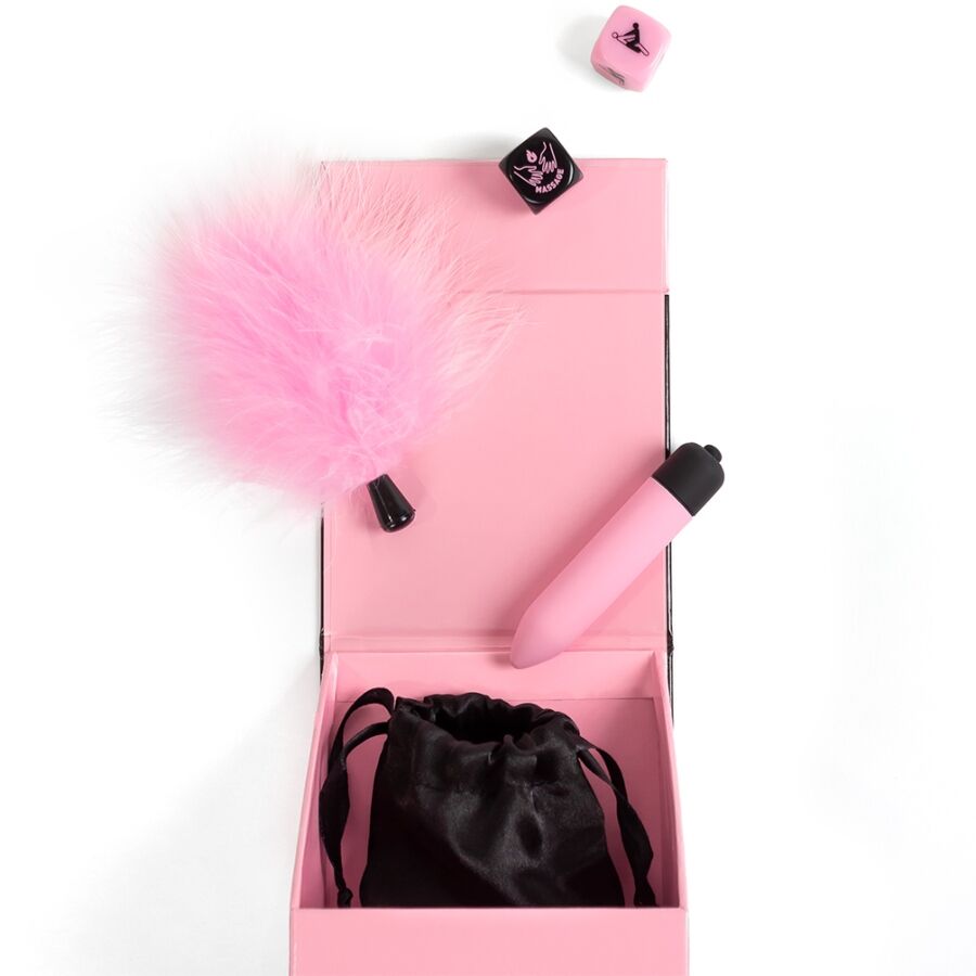 SECRET PLAY – Vergnügungsbox für Paare mit Würfeln, Vibrator und Federkitzler