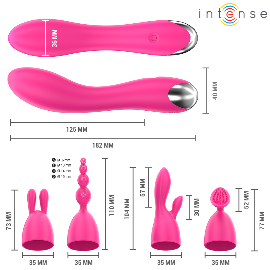 INTENSE – VIBRATORE CHER CON 20 MODALITÀ E TESTINE INTERCAMBIABILI