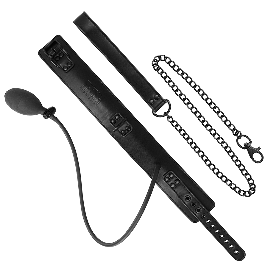 FETISH SUBMISSIVE Bondage – Aufblasbares Würgehalsband mit Kette