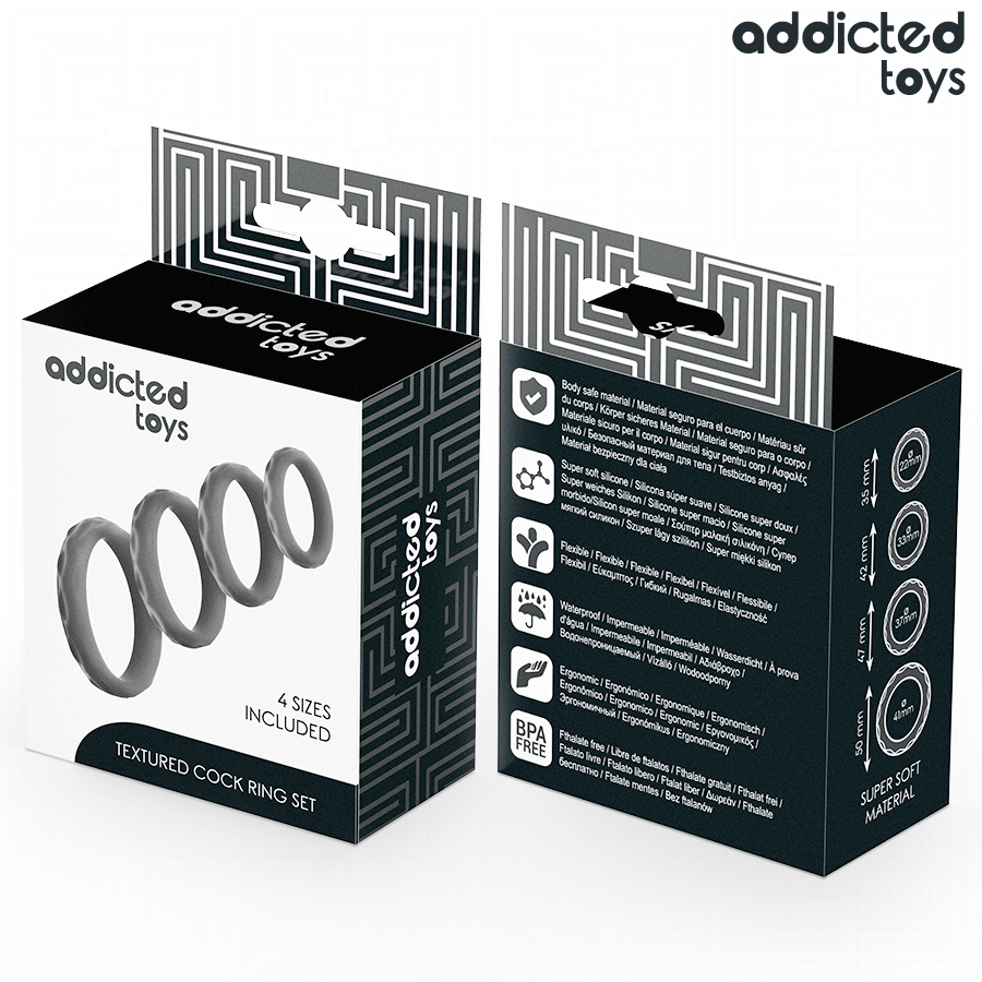 ADDICTED TOYS – ENSEMBLE D'ANNEAUX PÉNIS TEXTURÉS, 4 TAILLES