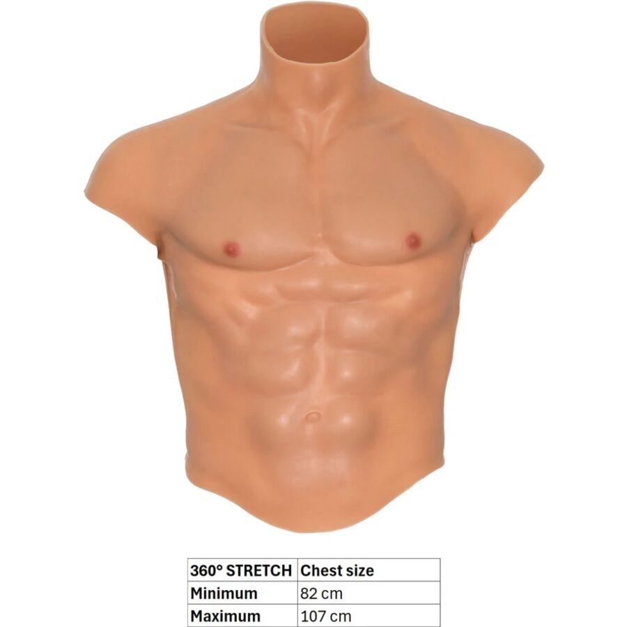 HIDDEN DESIRE Alter Ego – Silikon-Männertorso-Shirt mit Bauchmuskeln, hautfarben