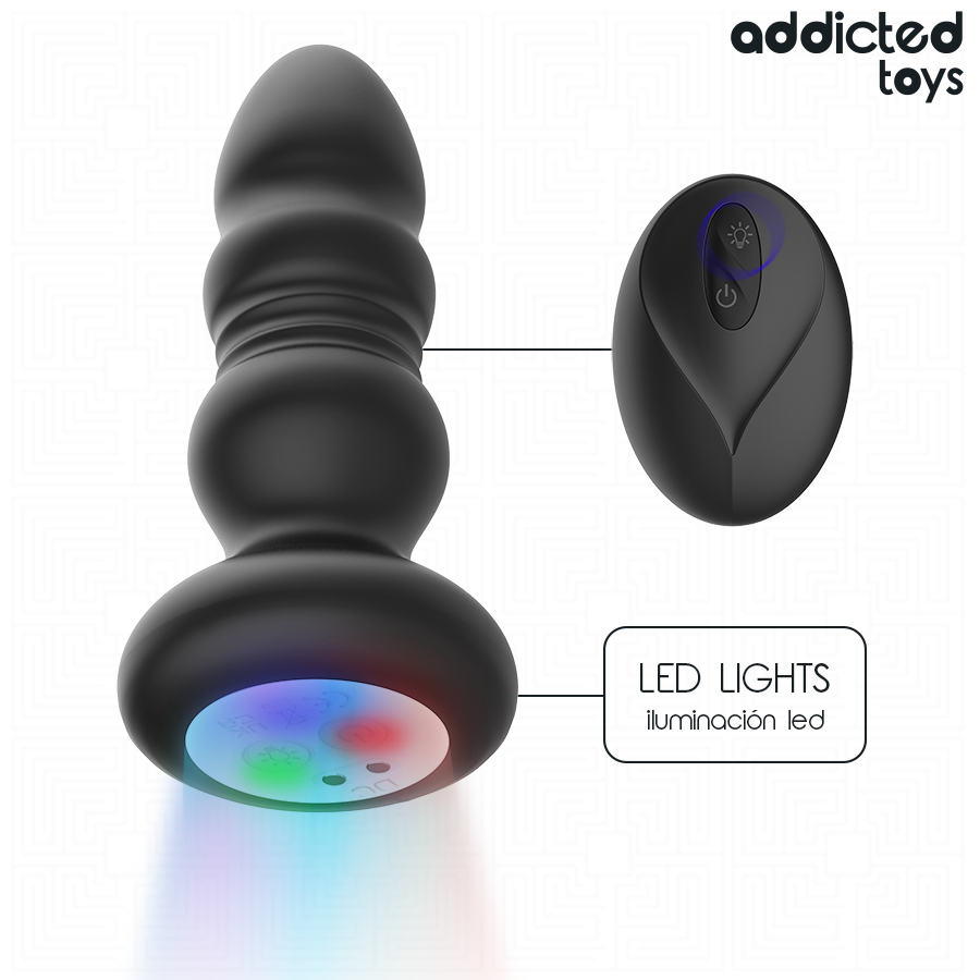ADDICTED TOYS – THRUSTING VIBRATING ANAL PLUG, LED LIGHT REMOTE CONTROL