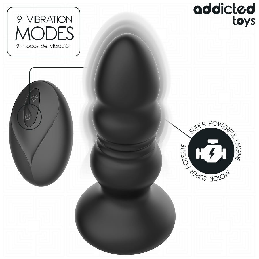 ADDICTED TOYS – THRUSTING VIBRATING ANAL PLUG, LED LIGHT REMOTE CONTROL