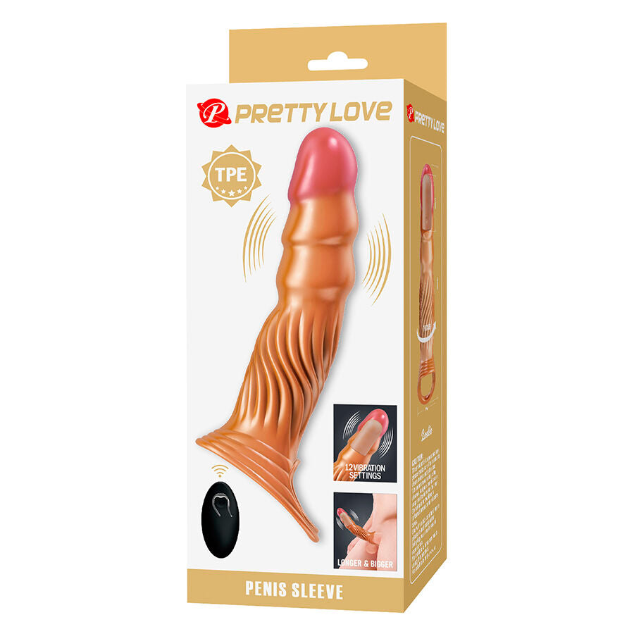 PRETTY LOVE – Strukturierte Penishülle mit Vibration und Fernbedienung, 12 Stufen