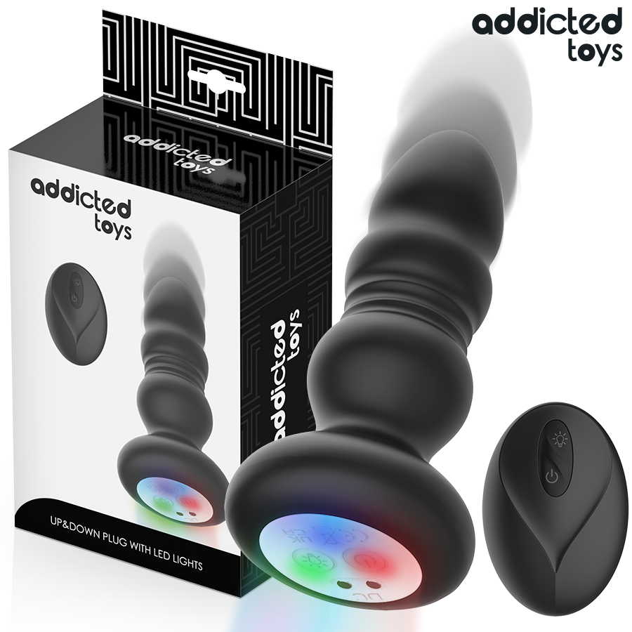 ADDICTED TOYS – THRUSTING VIBRATING ANAL PLUG, LED LIGHT REMOTE CONTROL