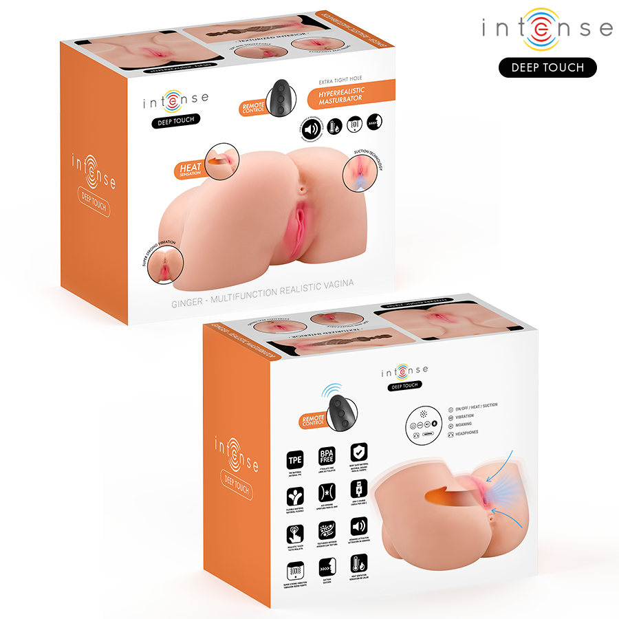 INTENSE DEEP TOUCH – MASTURBATORE VAGINALE GINGER CON EFFETTI DI ASPIRAZIONE, CALORE, VIBRAZIONE E VOCALE CON TELECOMANDO 5,3 KG
