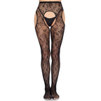 Leg Avenue Bloom – Netz-Strumpfhose mit Strumpfhaltern, Schwarz, Einheitsgrösse